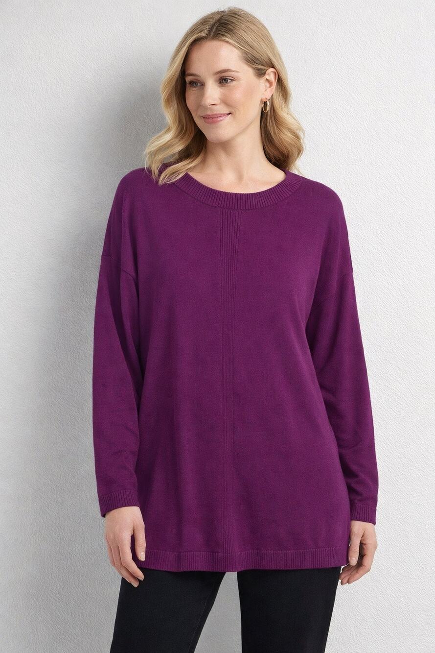 Lands’ End Sweater Women L 14-16 Purple Cotton Modal Tunic Crewneck